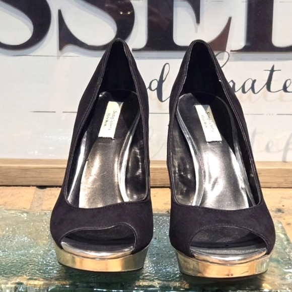 Simply Vera Vera Wang Black Open Toe Jewel Heel Platform Wmns Sz 8.5 - Picture 6 of 11